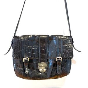 Classic Ralph Lauren crossbody leather bag w/croc-embossed detailing